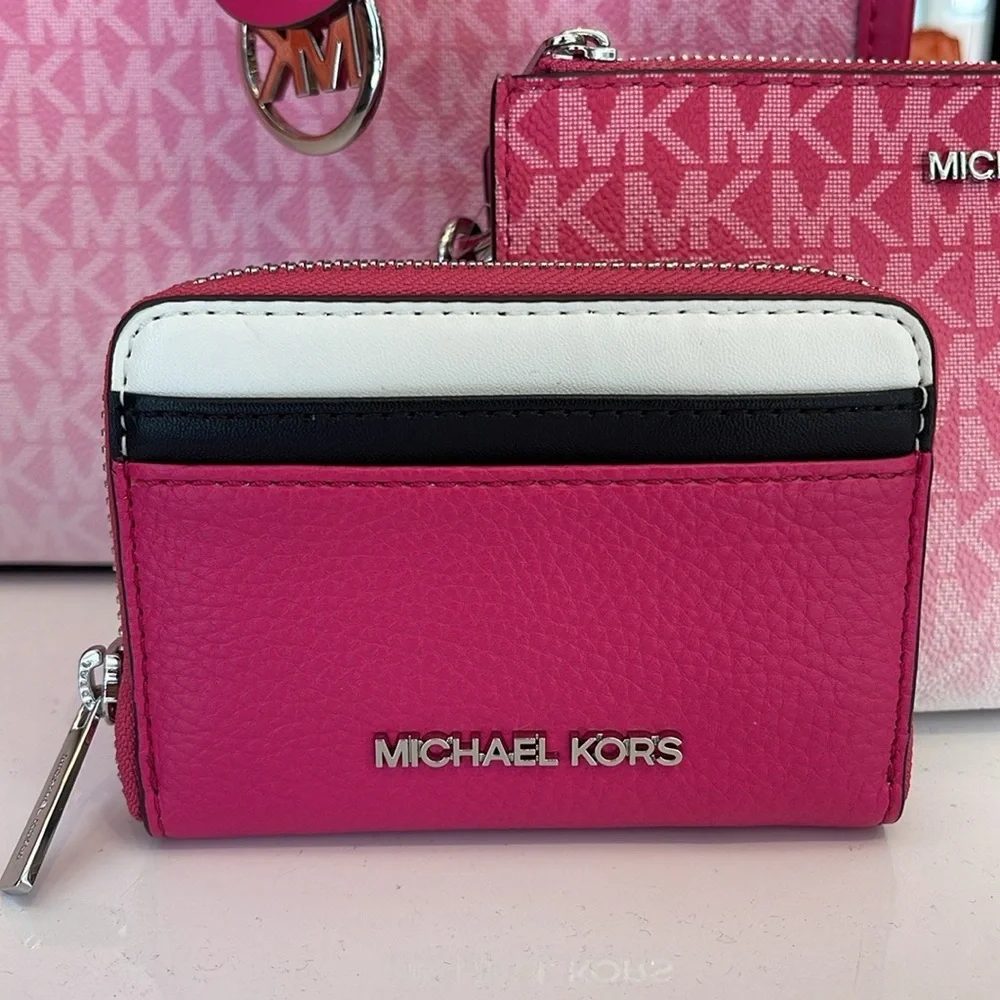 Michael Kors Jet Set Travel Medium Color-Block Wallet DRAGONFRUIT MULTI NWT